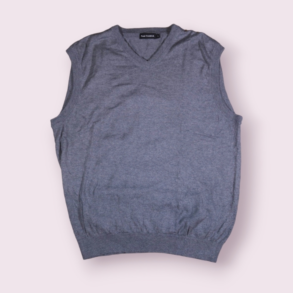 Paul Frederick Mens Silk, Cotton, Cashmere Grey Blend Sweater Vest V Neck Size L - Picture 1 of 7